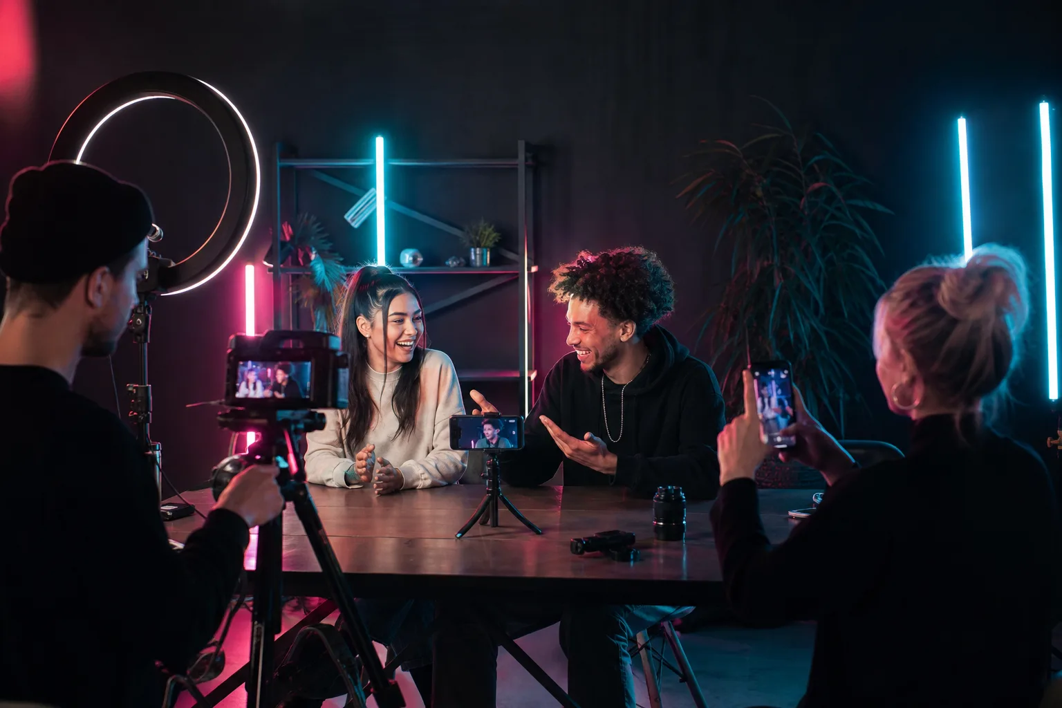 Group of creators and friends connected through social media